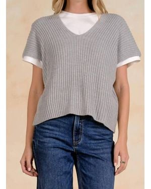 Elan Short Sleeve Oversized Layered Sweater Top - Gray