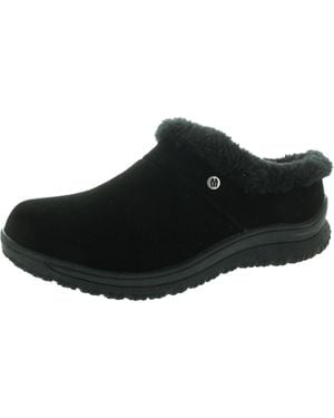 Minnetonka Faux Fur Lined Suede Loafer Slippers - Black