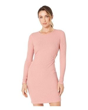 Monrow Brushed Shift Dress Ribbed Cutout Long Sleeve Jdm1171 - Pink