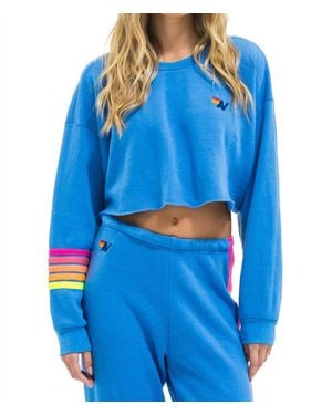 Aviator Nation Rugby Stitch Cropped Crew Sweatshirt - Blue