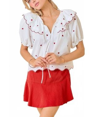 Day + Moon Candy Hearts Embroidered Top - White