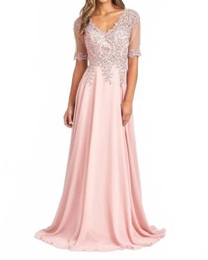 GLS Collective Embroidery Chiffon V-Neckline Dress - Pink