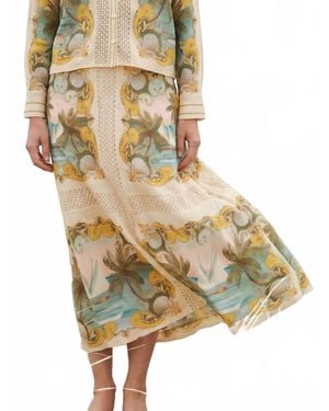 FARM Rio Royal Sea Crochet Detail Midi Skirt - Multicolor
