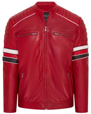 Infinity Leather Quilted Leather Biker Racing Jacket- Brevik - Red
