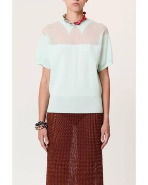 Plan C Intarsia Crew Neck Top - White