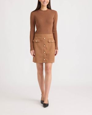 Ellen Tracy Faux Suede & Rib Knit Dress - Brown