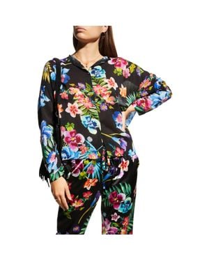 Johnny Was Maeve Floral Print Long Sleeve Button Tunic - Black