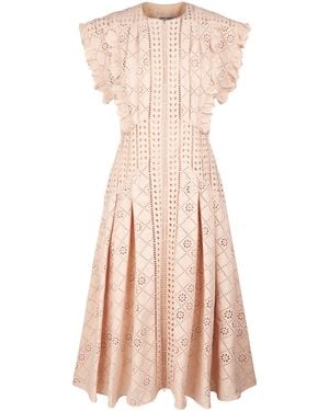 Alberta Ferretti Intricate Eyelet Embroidered Midi Dress - Pink