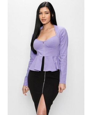 TRUEDAMES Long Sleeve Ruffle Zip-Up Jacket - Purple