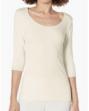 PJ Harlow Norah Rib Knit 3/4 Sleeve Tee - Natural