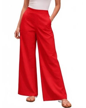 Strut & Bolt Pleat Detail Wide Leg Twill Pants - Red