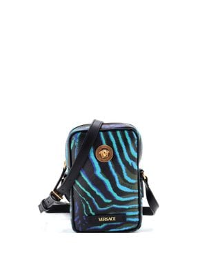 Versace Medusa Biggie Pouch Crossbody Bag Printed Leather Micro - Blue