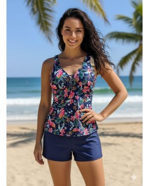 TRUEDAMES Tankini Floral Boy Short - Blue