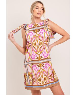 TRUEDAMES Golden Psyche Woven Mini Dress - Pink