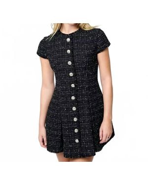 French Connection Speckled Tweed Pleated Mini Dress - Black
