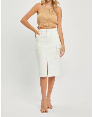 Risen Midi Denim Cargo Skirt - White