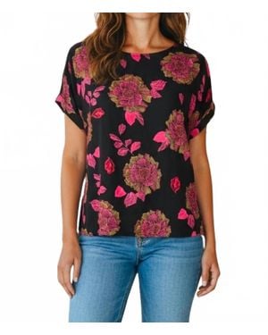 Diva USA Floral Print Short Sleeve Blouse - Red