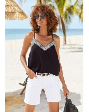 Lascana Embroidered Trim V-Neck Blouse - Black