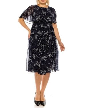 Maison Tara Dot Print Sleeveless Cape Tiered A-Line Midi Dress - Black