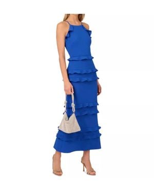 Aidan Mattox Sleeveless Crepe Flounce Midi Dress - Blue