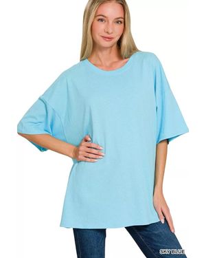 TRUEDAMES Cotton Short Sleeve Oversized Tunic Tee - Blue