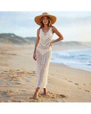 TRUEDAMES Chevron Crochet Cover Up Maxi Beach Dress 20.5" X 52" - Blue
