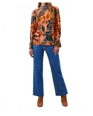Fdj Mock-Neck Trimmed Top - Blue