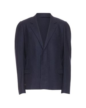 Lanvin Wool Overstitch Seams Notched Lapel Single Breasted Blazer Eu52 Xl - Blue