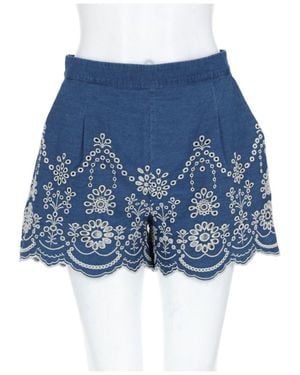 MC2 Saint Barth Amani Floral Embroidered Chambray Shorts - Blue
