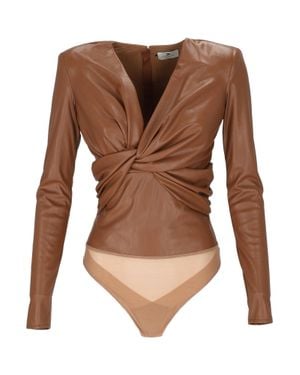 Elisabetta Franchi Faux Leather Bodysuit With Twisted Front Design - Brown
