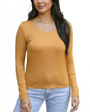 Grace and Lace Modal V-Neck Long Sleeve Tee - Orange