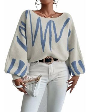 Miss Sparkling Oversized Balloon Sleeve Sweater - Blue