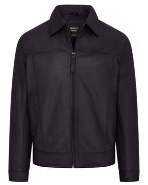 Infinity Leather Retro Classic Leather Harrington Biker Jacket - Blue