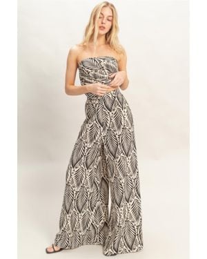 TRUEDAMES Strapless Top & Pant Print Set - Black