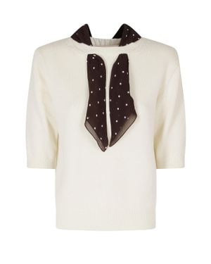 Semicouture Butter Avril Polka-Dot Scarf Wool Sweater - Natural