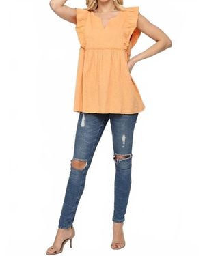 Gigio Texture & Split Neck Babydoll Top - Blue