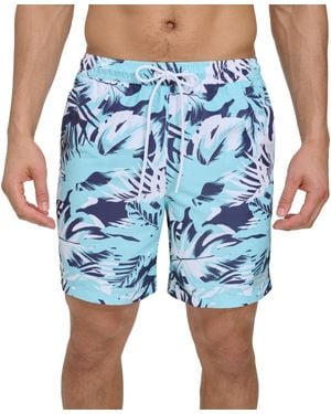 Calvin Klein Island Swim Trunks Light Camo Printed 7" Inseam Fts975 - Blue