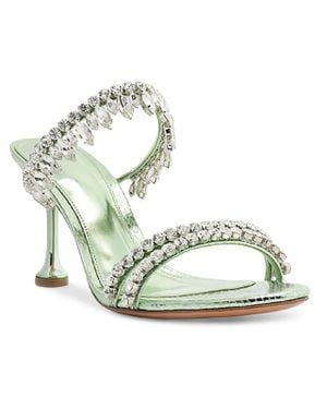 Alexandre Birman Karina 85 Mint Leather Sole Metallic Print Snake Slide Sandals - Green