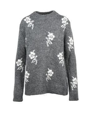 Jil Sander Floral-Embroidered Crewneck Sweater - Gray