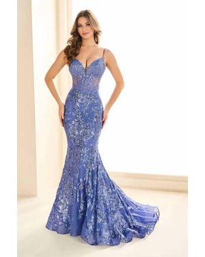 Ellie Wilde Plunging Neck Corset Maxi Dress - Blue