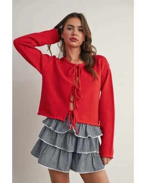 Buttermelon Hattie Front Tie Long Sleeve Sweater - Red