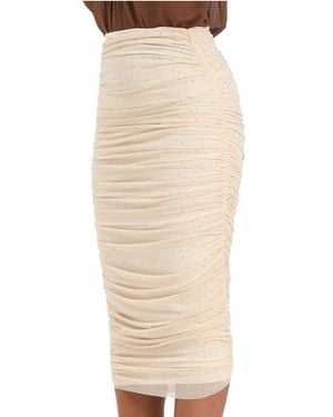 alma sanchez Ruched Tulle Midi Skirt With Subtle Sparkling Embellishments - Natural