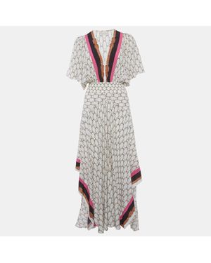 Maje Cream Racheline Print Crepe Asymmetric Flared Maxi Dress - Gray