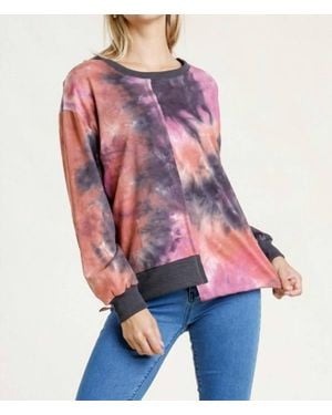 Umgee Contrast Trim Tie Dye Top - Red