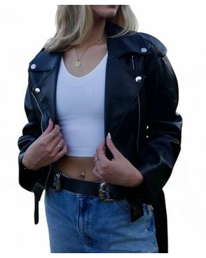 WeWoreWhat Cropped Moto Jacket - Blue