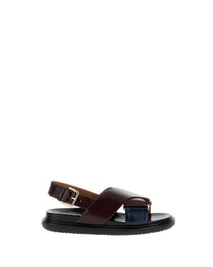 Marni Bicolor Fussbett Sandals With Adjustable Buckle And Colorblock Design - White