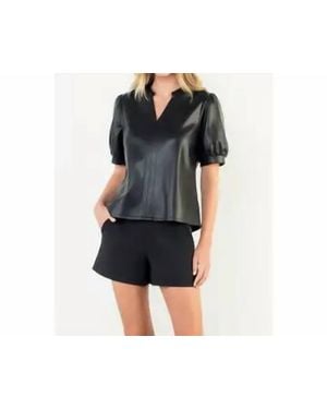 Thml Puff Sleeve Leather Top - Black