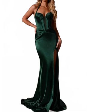 Jovani Strapless Fitted Satin Gown With Corset And Train - Green