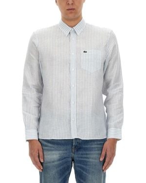 Lacoste Long-Sleeve Linen Shirt With Vertical Stripes - Gray