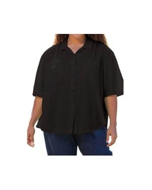 On The Plus Side Cotton Short Sleeve Collar Shirt - Black